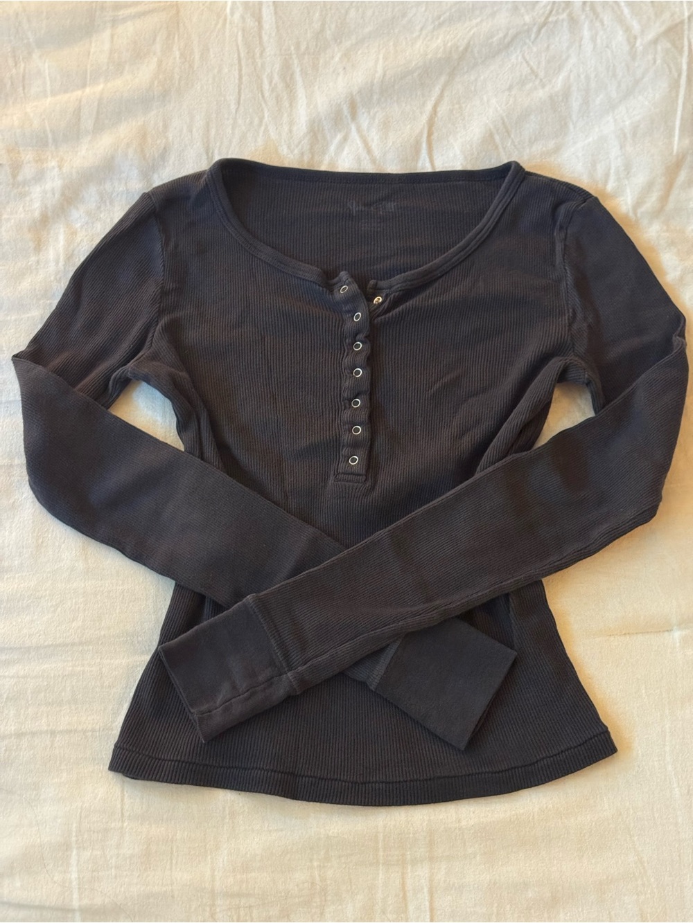 Brandy Melville Black Ribbed Henley Long Sleeve Top